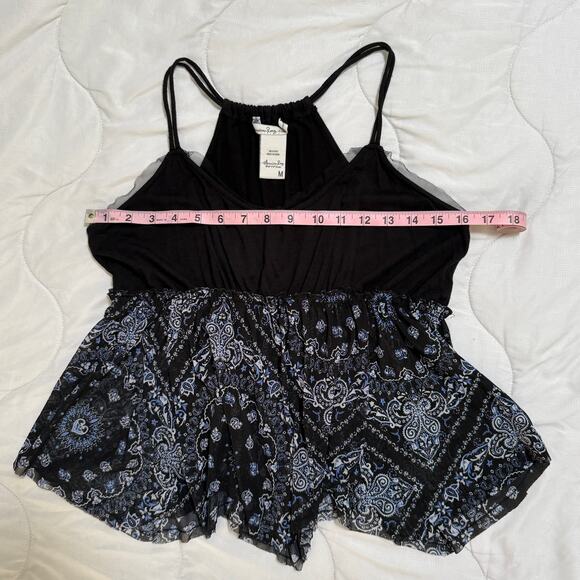 American Rag Cie Tank Top Black Pixie Mesh Hem Paisley Boho Festival Vibes M - Picture 9 of 11